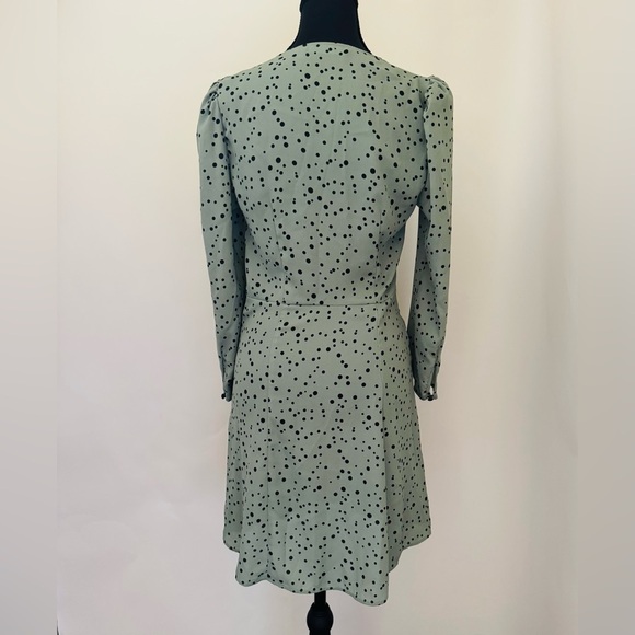 Zara Black Polka Dot V-Neck Long Sleeve Sage Mini Short Dress, Mint Green,Size S - Picture 6 of 15